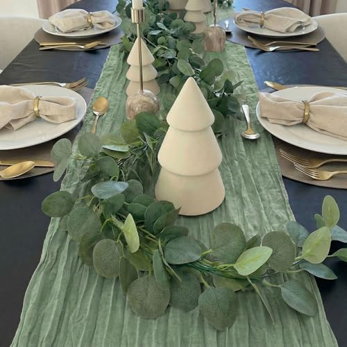 Leinuosen 8 Set 10 ft Sage Green Table Runner with Eucalyptus Garland - Image 4