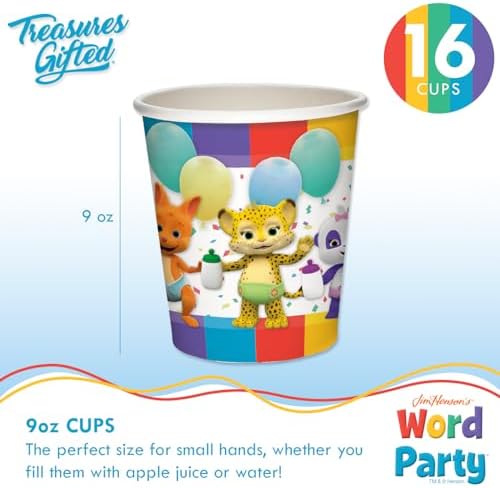 Treasures Gifted Officially Licensed Jim Henson’s Word Party Birthday Supplies - Serves 16 Guests Dinnerware Classic Set Word Party Birthday Decorations - Word Party Decorations Plates Napkins & Cups - Image 6