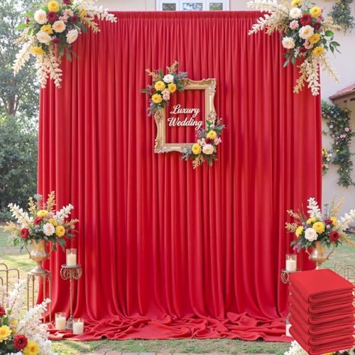 30×12ft Wrinkle Free Red Backdrop Curtain for Wedding Parties,6 Panels 5×12ft Long Soft Silky Polyester Backdrop Drapes Red Photo Back Drop Curtains for Photography Stage Christmas Background Cloth by ENJOYYOURPARTY