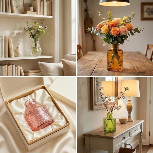 32 PCS Assorted Vintage Bud Vases, Colorful Glass Small Vases Bulk, for Centerpieces, Wedding Table Decor, Home Decorations & Gifts (Amber Series) - Image 6