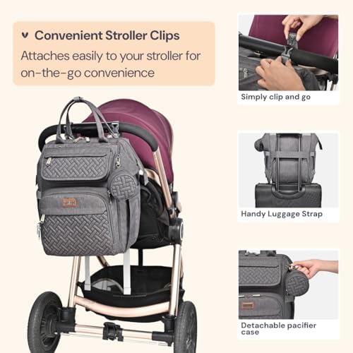BabbleRoo Diaper Bag Backpack, Multifunction Large Bags with Changing Pad & Stroller Straps & Pacifier Case, Unisex Stylish Travel Back Pack Nappy Changing Bag for Moms Dads (Dark Gray) - Image 6