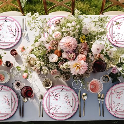 Hsei 250 Pcs Cherry Blossom Plates Napkins Cups Party Set Serves 50 - Image 5