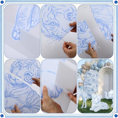 Eaasty 3 Pcs Blue Toile De Jouy Baby Shower Decor, Safari Animal Cutouts - Image 5
