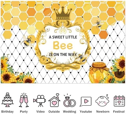 Fabric 10x8ft Bee Baby Shower Photography Background A Sweet Little Bee is on The Way Sweet Honeycomb Sunflower Backdrop Newborn Gender Reveal Party Decor Cake Table Banner Supplies - Image 5