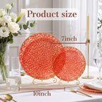 Rubtlamp 60 Pcs Red Plasitc Plates, Gold Red Disposable Plates, Fancy Party Plates, Hammered Plastic plates Include 30 Dessert Platos, 30 Dinner Platos for Party - Image 2