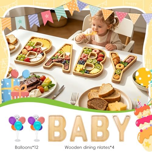 4PCS Baby Charcuterie Board Letters-(with 14 Balloons) Fillable Letter Food Serving Tray for Party Desserts Container Fruit Platter,Reusable for Baby Shower Gender Reveal Birthday Party Décor - Image 4