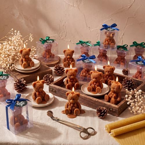 MTLEE 24 Set Tartan Plaid Teddy Bear Candle Favors for Guest We Can Bearly Wait Teddy Bear Baby Shower Favors with Boxes Tartan Plaid Cards Handmade Candles Bulk for Boys Girls Gender Reveal Party - Image 2