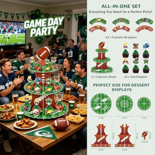 3 Tier Football Cupcake Stand for 24 Cupcakes,2 Pack Cupcake Holder Stand - Image 3