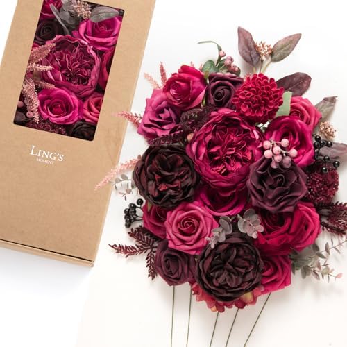 Ling's moment Artificial Pink Flowers Combo, Magenta & Hot Pink, Deluxe by LingsMoment