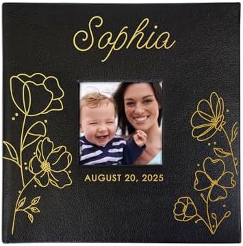 Personalized Baby Girl Photo Album with Name and Date – Custom Floral Design Keepsake Memory Book for Newborn or Baby Shower by GiftsForYouNow