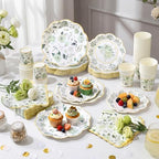 Funnymoom 250 Pcs Sage Green Gold Floral Paper Plates Napkins Cups Serve 50 - Image 4