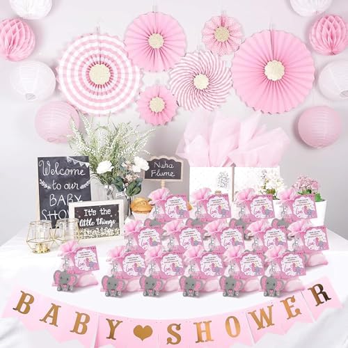 50 Sets Baptism Party Return Favors for Guests Pink Elephant Keychains Organza Bags and Thank You Kraft Tags for Elephant Theme Party Favors, Baptism Party Supplies - Image 6