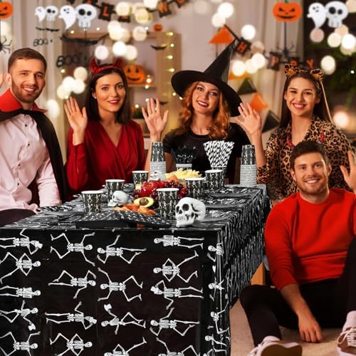 Funnymoom 452 Pcs Halloween Skeleton Party Decorations, Human Bones Dancing Skeleton Paper Plates Napkins Cups Tablecloth Cutlery Straws for Spooky Ghost Themed Birthday Party Supplies, Serves 50 - Image 4