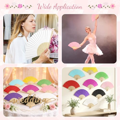 50 Pieces Paper Fans Paper Hand Fan Bamboo Folding Fan Handheld Fan Paper Folded Fan Paper Fan for Wedding Party and Home Decoration (Yellow) - Image 5