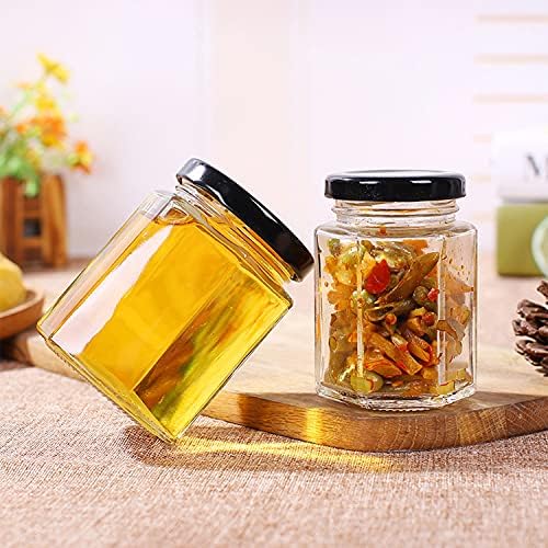 6 oz 25 Pack Hexagon Glass Honey Jars with Black Lids - Image 6