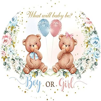 Leyiyi 6x6ft Boy or Girl Baby Shower Round Backdrop Golden Dots What Will Baby Be Lovely Bear Background for Photography Watercolor Floral Balloons Newborn Gender Reveal Party Cake Table Banner - Image 4