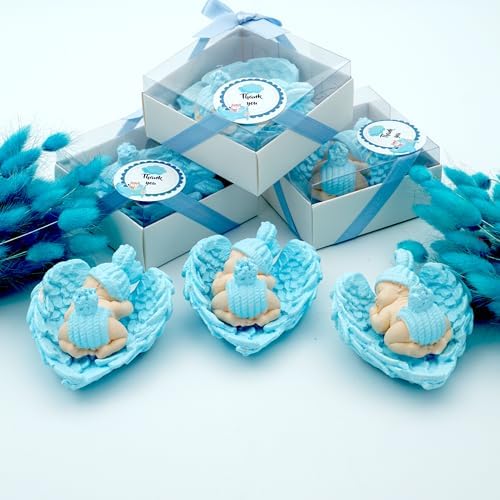 Baby Shower Favor, 50 Set of Scented Stone Angel with Wing Baby Favor Magnet, Pink White Blue Baby Favor Boy with Thank You Tags, Baptism Favor, Magnets Favors, Communion Favors Gender Reveal (Blue) - Image 5