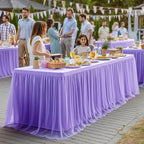 Wish Care 4 Pack Lavender Tulle Tablecloth for 6 Foot Rectangle Tables Stretch Fitted Rectangular Table Cloths Purple Wrinkle Free Ruffle Table Cover Tutu Skirt for Wedding Birthday Party Baby Shower - Image 4