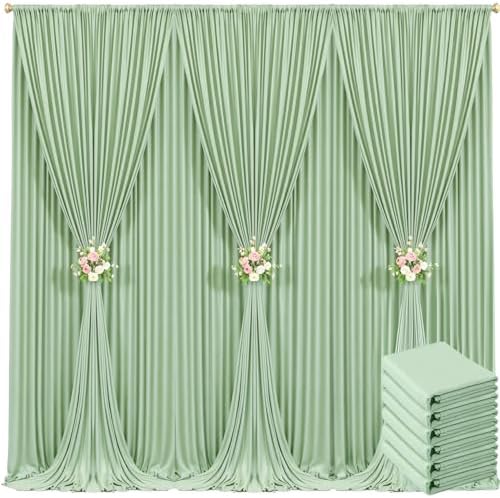 6 Panels Sage Green Backdrop Curtain for Wedding Baby Shower Wrinkle Free 30ft x 10ft Backdrop Drapes Panels for Parties Bridal Shower Birthday Photo Photography Polyester Fabric Background Decoration by Suppromo
