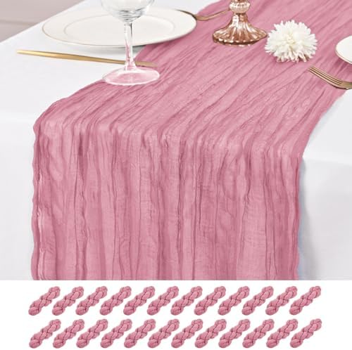 24 Pack Dusty Rose Table Runner 10Ft Cheesecloth Table Runner Rustic Gauze Table Runners Romantic Long Sheer Fabric Cheese Cloth Table Runners for Wedding Party Bridal Baby Shower by Lumaycens