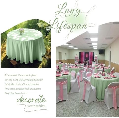 Showgeous 120 Inch Sage Green Round Tablecloths, Polyester Table Covers - Image 3