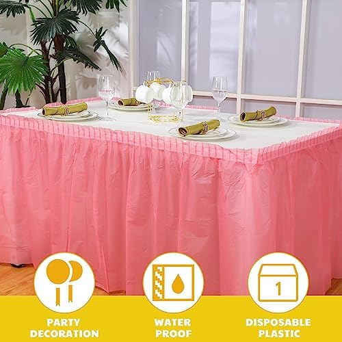 Mixweer 6 Pcs Assorted Color Plastic Table Skirts 14ft x 29in Neon Party Desk Curtain Skirt for Rectangle Round Table Cloth Teacher Desk Wedding Banquet Dinning Pleated disposable Ruffled - Image 4