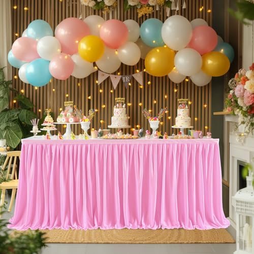 17ft Pink Table Skirt for Rectangle Table Ruffle Table Skirts Desk Skirts Tablecloth Polyester Pleated Fabric Table Skirts Bridal Shower Banquet Wedding Party Table Skirts by LittleFunny