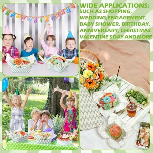 Geosar 200 PcsGingham Paper Food Tray with Wax Paper,Green White - Image 6