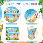 Pickmesh 250 Pcs Hello Summer Plates Napkins and Cups Beach Party Decorations Hawaiian Tropical Disposable Paper Tableware Set for 50 Guests Summery Ocean Pool Luau Birthday Party Supplies - Image 2