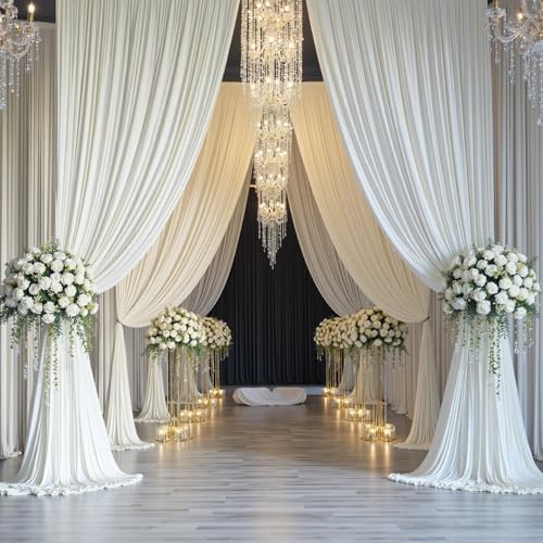 40ftx14ft Ivory Backdrop Curtains for Parties, Wrinkle Free Polyester Ivory Photo Backdrop Drapes 8 Panels 14 ft Long Back Drop Cloth for Wedding Birthday Photography Background Party - Image 3