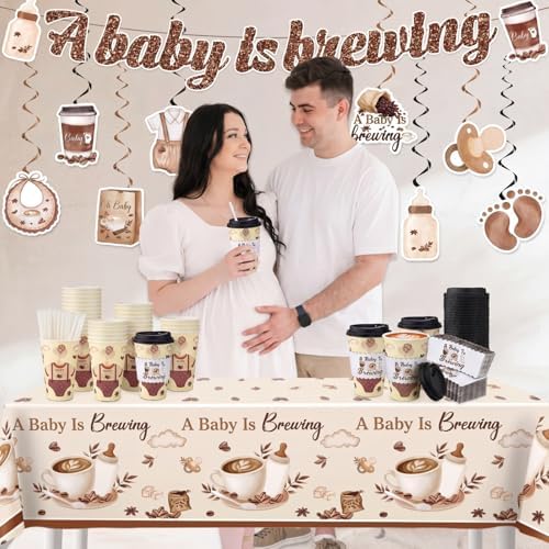 Jingmore 50 Set a Baby Is Brewing Coffee Cups Lids Straws Sleeves 16oz - Image 5