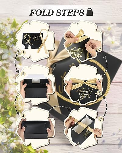 EQOREIIN 100 Pack Small Thank You Gift Bags with Handles & Ribbon, Black - Image 4