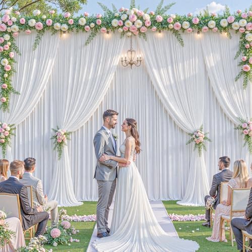 20x8ft White Backdrop Curtains for Parties Wedding Photo Wrinkle Free White Drapes Backdrop Polyester Photoshoot Back Drop for Baby Shower Birthday Party Photography Background 4 Panels 5x8FT - Image 4