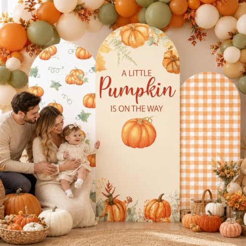 3 Pcs Fall Themed Arch Backdrop Covers Orange A Little Pumpkin Party Decor - Image 6
