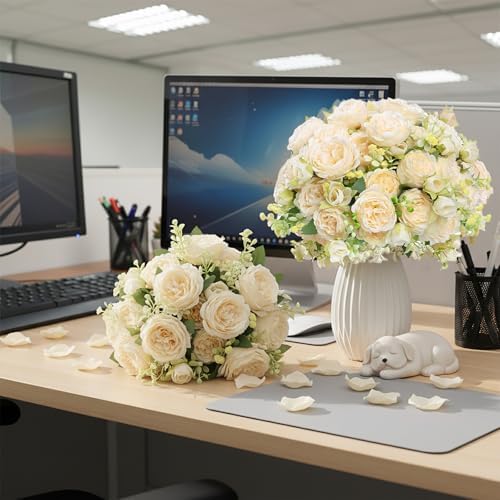 Peonies Artificial Flowers Bouquet, Lifelike Silk Fake Peonies with Stems for Home Table Centerpieces, Wedding, Party & DIY Bridal Floral Arrangements (12, Champagne) - Image 3