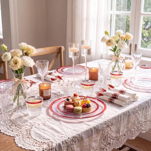 I00000 350Pcs Clear Red Plastic Plates,Disposable Dinnerware for 50 Guests - Image 4