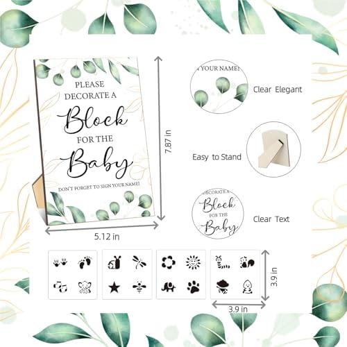 97 Pcs Baby Shower Game Sign Set Includes Decorative Square Signs 56 DIY Blank Wooden Blocks 20 Fabric Pens Baby Shower Game Prizes - Image 3