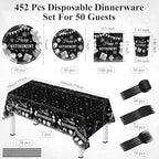 Funnymoom 452 Pcs Retirement Party Decorations Supplies Set Include Black and Silver Retirement Paper Plates Napkins Cups Tablecloth Cutlery Straws for Men Women Say Goodbye Party - Image 3