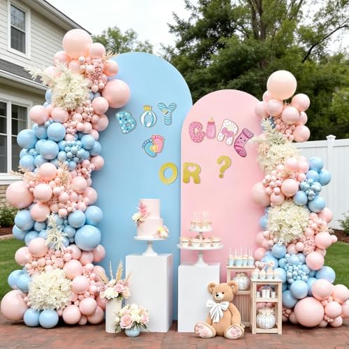 Set of 2 Arch Backdrop Cover 7.2FT, 6FT Pink Blue and Boy or Girl Decal Sign - Adjustable Spandex Balloon Arch Stand Covers for Wedding Birthday Baby Shower Gender Reveal Banquet Decoration - Image 6