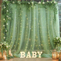 10×10ft Green Tulle Backdrop Curtain with Lights String for Parties, Sheer Photo Curtain Backdrop Drapes for Wedding Party Photography Backgrounds by WishCare