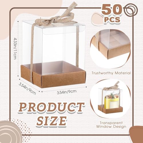 36 Set 3.5x3.5x4 in Candle Gift Package Transparent, Brown, 50 Set - Image 2
