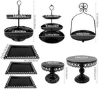 8 Pcs Cake Stands Set Metal Dessert Table Display Tiered Cupcake Holder Candy Donut Fruit Plate Cake Serving Tray with Handle Treats Serving Tower for Wedding Birthday Party Decorations (Black) - Image 3