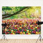 12x6ft Spring Backdrop Blooming Floral Photography Background Colorful Flowers Green Trees National Park Nature Scenery Wedding Banner Decorations Kids Birthday Portrait Photo Booth Prop - Image 4