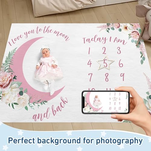 Personalized Baby Milestone Blanket for Boys Girls Baby Month Blanket- First Year Calendar Monthly Growth Chart - Pink Print Halloween Birthday Gifts for Infant Todder(FixedSize) - Image 2
