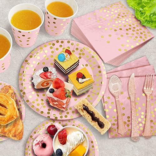 AIRE 350PCS Pink and Gold Party Supplies, Severs 50 Disposable Partyware, Gold Plastic Cutlery, Napkins, Plates for Baby Shower, Birthday, Wedding - Image 3