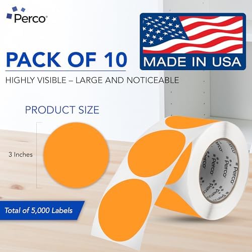 Perco Neon Orange Perforated Round Circle Dot Sticker 3-Inch Labels — 10 Rolls, 5,000 Stickers - Sale, Clearance & Limited-Time Offer Signage, High Visibility - Made in USA - Image 2