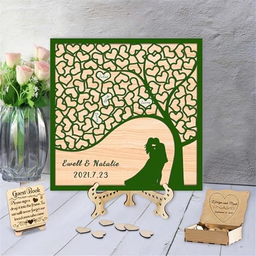 Personalized Tree of Life Wedding Guestbook Alternative with Wooden Heart Sign Custom Famliy Tree Wedding Drop Top Frame Rustic Wedding Decorations for Reception,C-Family Tree Guestbook-4 by Smallduuck