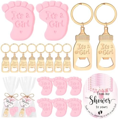 Vesici 25 Sets Baby Shower Favors for Guests Mini Handmade Footprint Scented Soap with Bottle Openers Keychains and Thank You Cards for Shower Gender Reveal Party Favors (It's A Girl) by Vesici