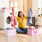 CHENGU 6 Pcs Pink Bow Storage Basket Collapsible Scalloped Storage Bin - Image 6