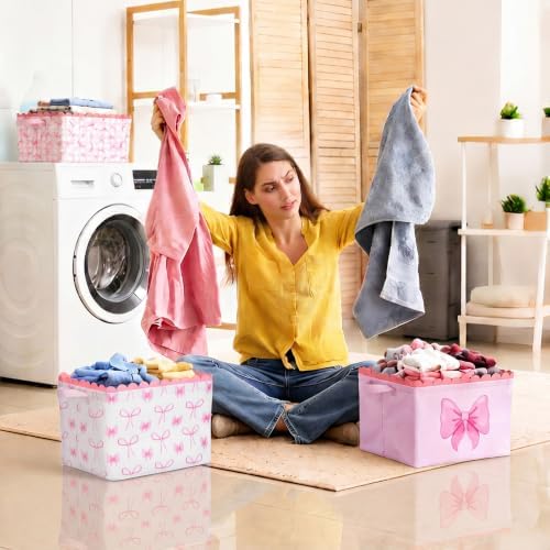 CHENGU 6 Pcs Pink Bow Storage Basket Collapsible Scalloped Storage Bin - Image 6